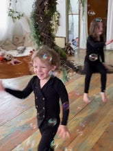 Load and play video in Gallery viewer, Kid's Black Double-Breasted Pajama Set